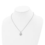 Stainless Steel Polished and Textured w/Crystal Four Leaf Clover Necklace