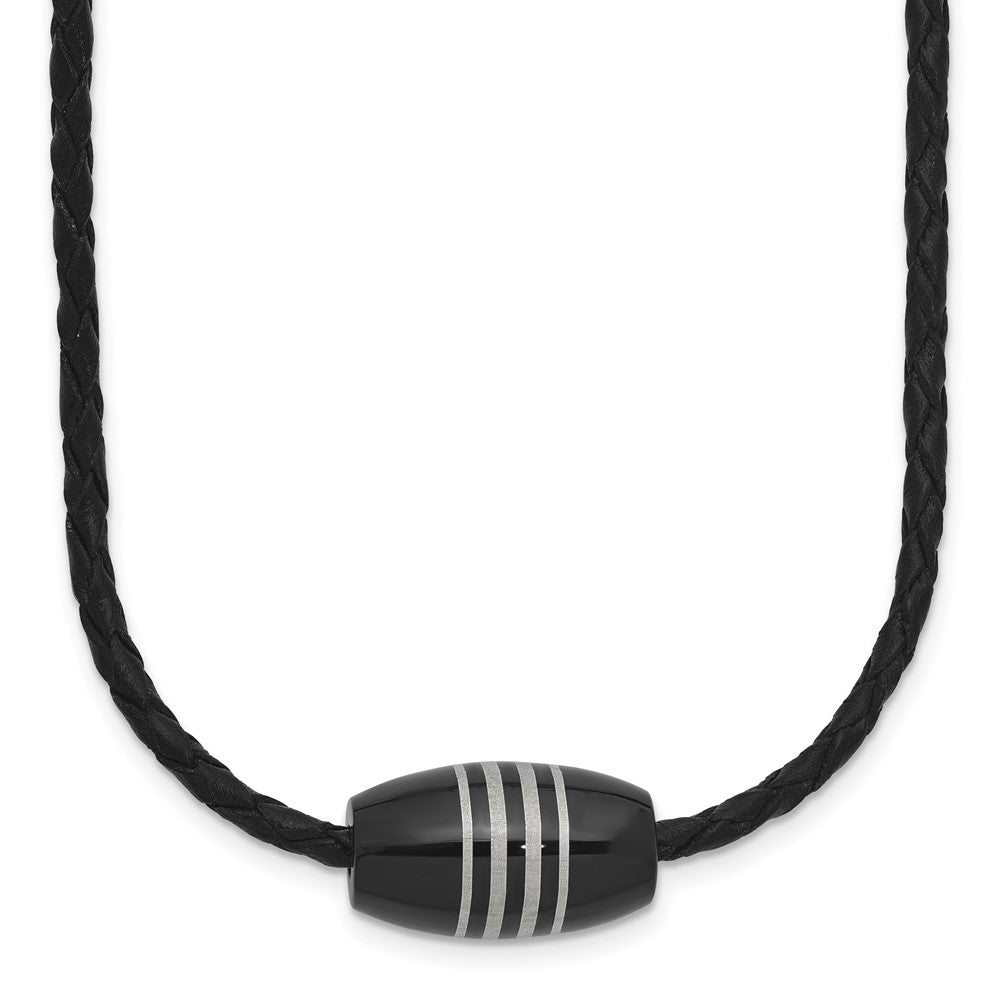 Chisel Stainless Steel Polished Black IP-plated Leather Cord 20 inch Necklace