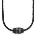 Chisel Stainless Steel Polished Black IP-plated Leather Cord 20 inch Necklace