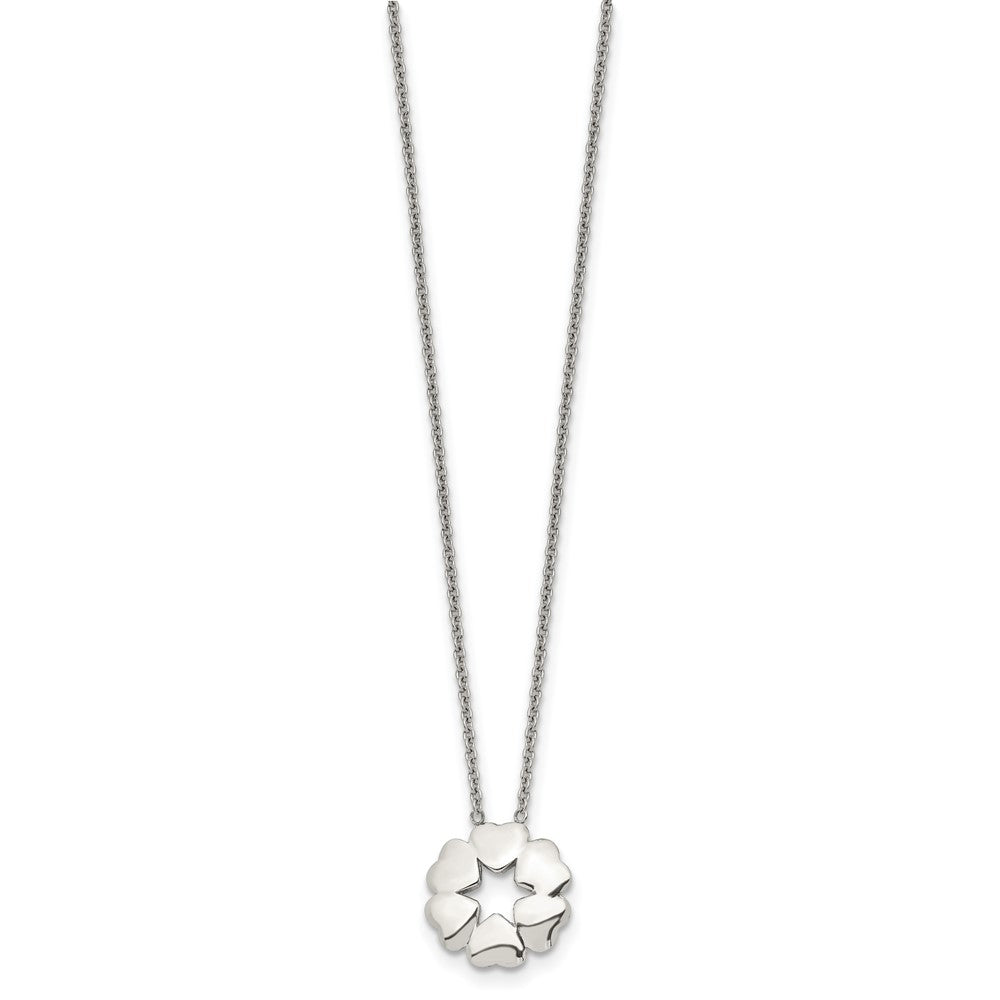 Stainless Steel Polished Circle of Hearts 18.5in Necklace