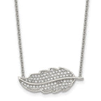 Stainless Steel Polished w/CZ Leaf 18in Necklace