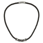 Chisel Stainless Steel Black Leather with Antiqued Beads 19.75 inch Necklace