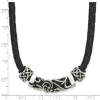 Chisel Stainless Steel Black Leather with Antiqued Beads 19.75 inch Necklace
