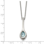 Chisel Stainless Steel Polished Blue Glass Teardrop Pendant on a 17.75 inch Cable Chain with a 2 inch Extension Necklace