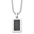 Stainless Steel 22in Polished w/Black Carbon Fiber Inlay Rectangle Necklac