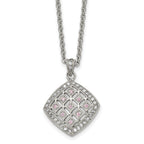 Chisel Stainless Steel Polished Clear and Pink CZ Square Pendant on a 18 inch Cable Chain Necklace