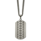Chisel Stainless Steel Brushed and Textured with Black CZ Dog Tag on a 22 inch Curb Chain Necklace