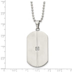 Chisel Stainless Steel Brushed and Polished with CZ Dog Tag on a 20 inch Ball Chain Necklace