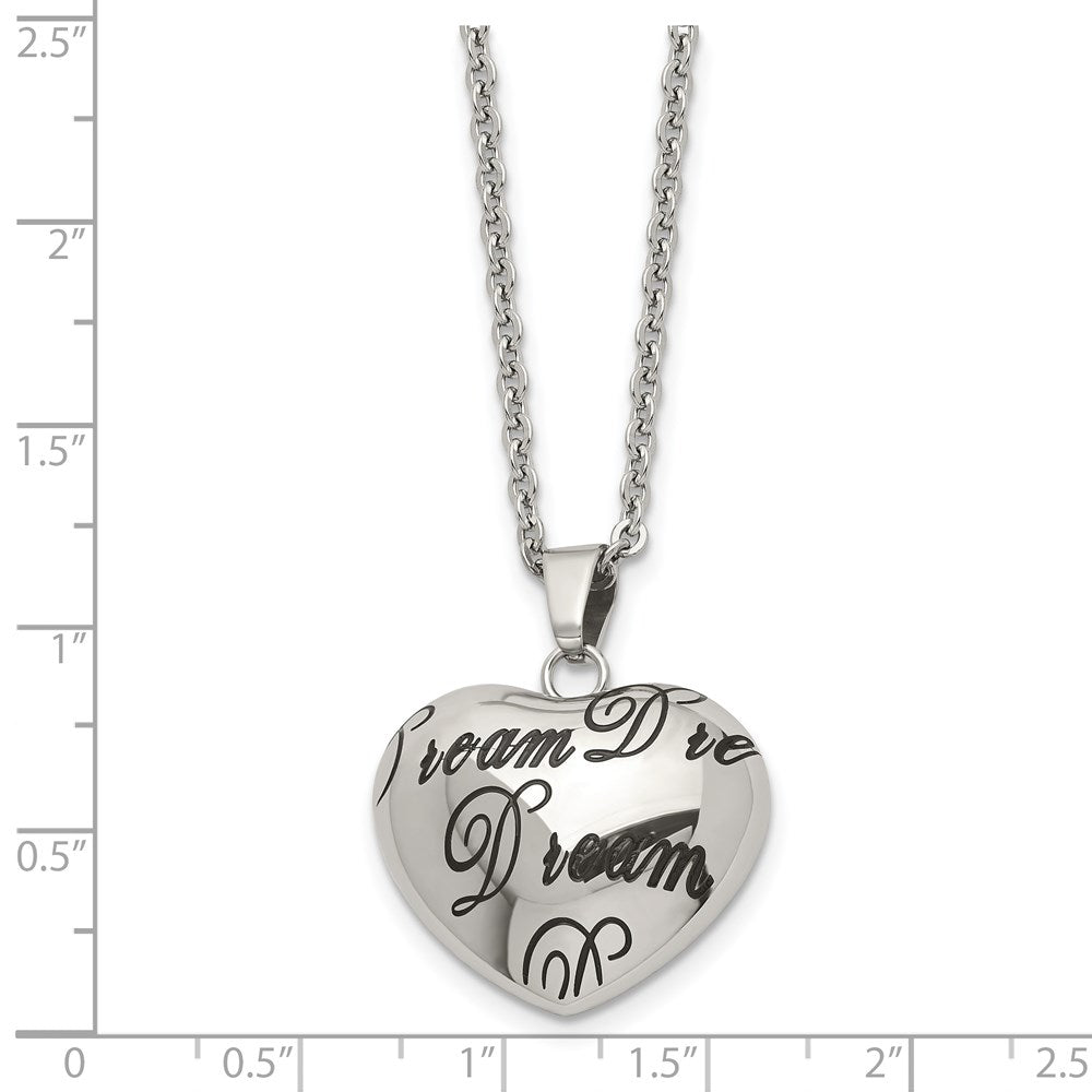 Stainless Steel Polished Enameled DREAM Hollow Heart 18in Necklace