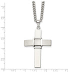 Chisel Stainless Steel Brushed and Polished Cross Pendant on a 22 inch Curb Chain Necklace