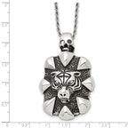 Chisel Stainless Steel Antiqued and Polished Tiger and Skull Pendant on a 20 inch Rope Chain Necklace