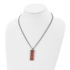 Chisel Stainless Steel Polished Red Koa Wood Inlay Enameled Pendant on a 20 inch Curb Chain Necklace