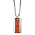Chisel Stainless Steel Polished Red Koa Wood Inlay Enameled Pendant on a 20 inch Curb Chain Necklace