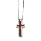 Stainless Steel Polished Red/Black Enameled 19.75 inch Cross Necklace