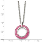 Stainless Steel Polished with Pink Crystal Circle 18in Necklace