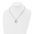 Chisel Stainless Steel Polished White Enameled with Crystals Open Circle Pendant on an 18 inch Cable Chain Necklace