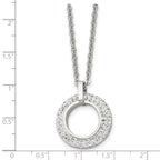 Chisel Stainless Steel Polished White Enameled with Crystals Open Circle Pendant on an 18 inch Cable Chain Necklace