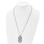 Stainless Steel Brushed .03ct Black Diamond Cross Dog Tag 24in Necklace