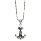 Chisel Stainless Steel Antiqued and Polished Anchor with Rope Pendant on a 24 inch Ball Chain Necklace