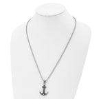 Chisel Stainless Steel Antiqued and Polished Anchor with Rope Pendant on a 24 inch Ball Chain Necklace