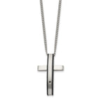 Chisel Stainless Steel Polished Black IP-plated .01 carat Diamond Cross Pendant on a 24 inch  Curb Chain Necklace