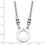 Stainless Steel Polished Black Enamel CZ Circle Necklace