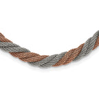 Stainless Steel Polished Rose IP-plated Twisted Mesh Necklace