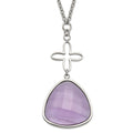 Stainless Steel Polished Purple Glass Flower Necklace