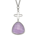 Stainless Steel Polished Purple Glass Flower Necklace