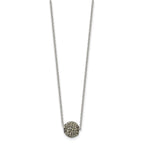 Stainless Steel Polished Black Enamel w/Crystals 16in w/2in ext Necklace