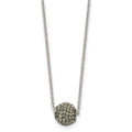Stainless Steel Polished Black Enamel w/Crystals 16in w/2in ext Necklace