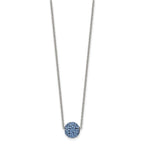 Stainless Steel Polished Blue Enamel w/Crystals 16in w/2in ext Necklace