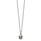 Stainless Steel Polished and Antiqued Skull 19in Necklace