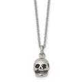 Stainless Steel Polished and Antiqued Skull 19in Necklace