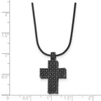 Stainless Steel Polished Black IP Black Crystal Cross w/2in ext Necklace