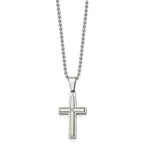 Chisel Stainless Steel Brushed and Polished .03 carat Diamond Cross Pendant on a 22 inch Ball Chain Necklace