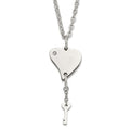 Stainless Steel Polished Heart with CZ and Key Dangle Necklace