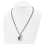 Chisel Stainless Steel Antiqued and Polished Skull with Feather Hat Pendant on a 22 inch Curb Chain Necklace