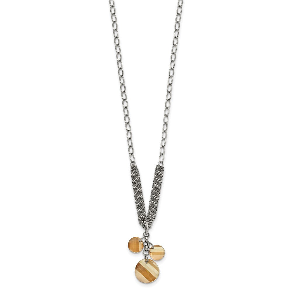 Stainless Steel Polished Champagne Crystal Drop Necklace