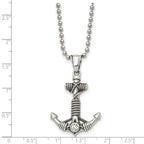Chisel Stainless Steel Antiqued and Polished with CZ Anchor with Rope Pendant on a 20 inch Ball Chain Necklace