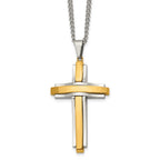 Chisel Stainless Steel Polished Yellow IP-plated Cross Pendant on a 24 inch Curb Chain Necklace