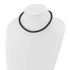 Chisel Stainless Steel Polished Woven Black Leather 19.5 inch Necklace