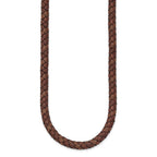 Chisel Stainless Steel Polished Woven Brown Leather 19.5 inch Necklace