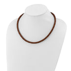 Chisel Stainless Steel Polished Woven Brown Leather 19.5 inch Necklace