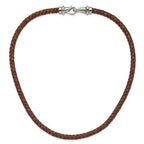 Chisel Stainless Steel Polished Woven Brown Leather 19.5 inch Necklace