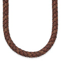 Chisel Stainless Steel Polished Woven Brown Leather 19.5 inch Necklace