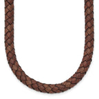 Chisel Stainless Steel Polished Woven Brown Leather 19.5 inch Necklace