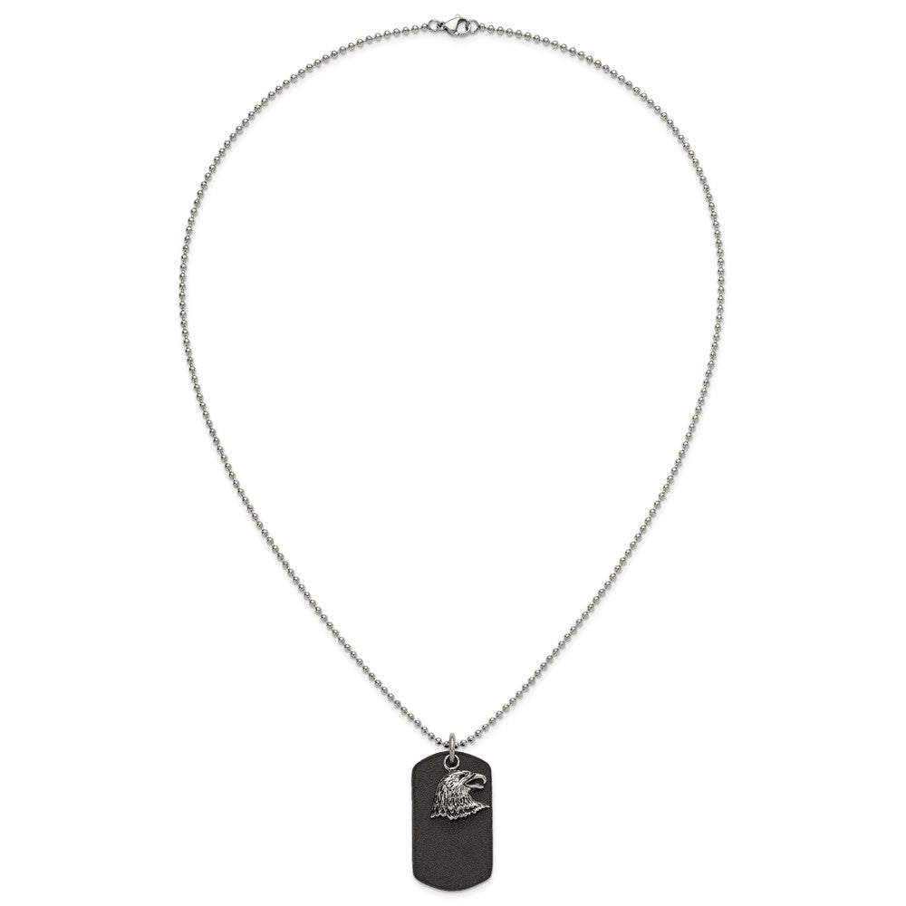 Chisel Stainless Steel Polished and Antiqued Eagle Leather Dog Tag on a 22 inch Ball Chain Necklace