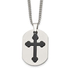 Chisel Stainless Steel Brushed and Polished Black IP-plated 2 Piece Cross and Dog Tag on a 22 inch Curb Chain Necklace