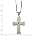 Chisel Stainless Steel Antiqued Brushed and Polished with Black CZ Cross Pendant on a 22 inch Ball Chain Necklace